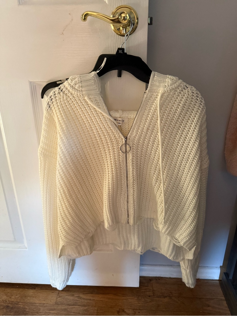 Miracle Cream Hooded Zip Knit Sweater